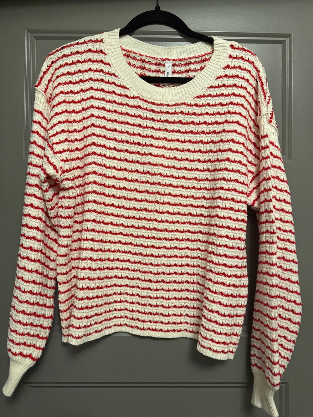 Wishlist Cream and Red Striped Crewneck Sweater